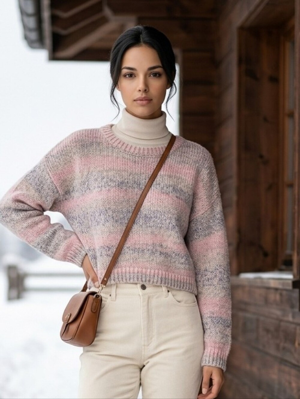 Roxy Swell Season Cropped Knit Sweater Pastel Pink Grey Women's Sz Medium NWT